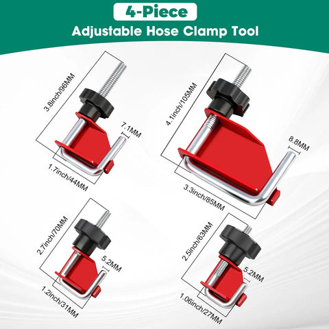 4 Piece Hose Pinch Off Pliers Set for Automotive Brake Line Clamps and Fuel Lines displayed in four different sizes