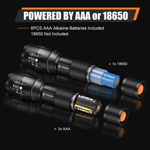 Two Pack 1000 Lumen LED Flashlight Set For EDC Go To Handheld Use High Bright Outdoor Lights With Five Modes Waterproof Durable For Survival Camping Emergency Kits Gift Idea