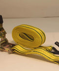Heavy Duty Ratchet Cargo Tie Down Straps One And A Half Inch By Fifteen Feet 3000 Lbs Break Strength Dual J Hooks yellow strap