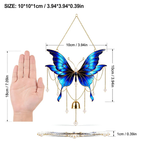 Butterfly Wind Chime Craft Kit In Blue Acrylic Base With Upright Metal Wire, No-Brainer Beginner-Friendly Sand Art Set For Easy Pattern Building And Color Blending, Create Unique Home Decor Or Gift, 10cm butterfly wall decor