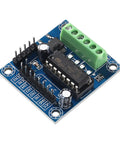 Arduino Friendly Mini Stepper Motor Shield With L293D Driver for DIY robotics, featuring 4 channels, compact design, and motor terminals