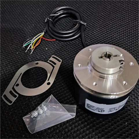 programmable multi turn absolute rotary encoder with 4 to 20 mA output range 2025 model, mounting bracket, and screws