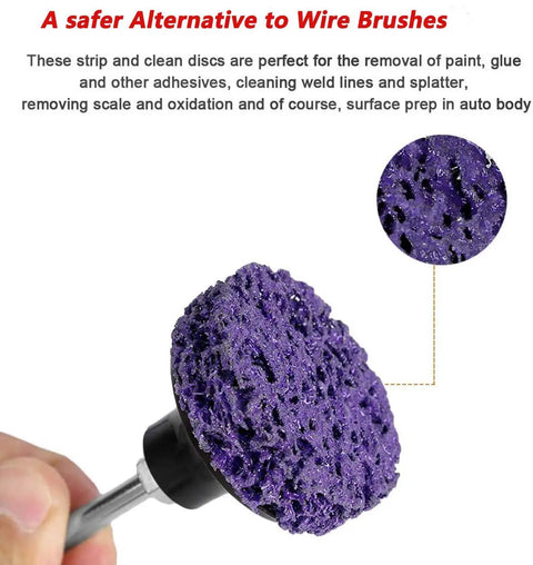 Close-up of a purple diamond abrasive disc, part of the Two Inch Quick Change Strip Discs Set, for drills and die grinders.