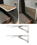 Heavy Duty Folding Shelf Brackets Stainless Steel Wall Mounted 15.6 Inch Load 551 Lbs with wood shelf shown folded and unfolded
