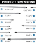 12 Piece Magnetic Screwdriver Set With Heavy Duty Go-Thru Steel Blades, high torque performance set dimensions guide.