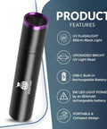 Street Smart Money Scanner With Portable Uv Tool Ir Mg Security Scan For Usd Eur Gbp Fake Bill Buster And Automatic Four Way Cash Value Tally Machine For Local Shops, black UV flashlight with purple details.