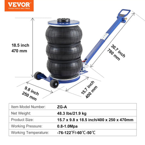 Heavy Duty Triple Bag Air Jack 5 Ton 11000 Lb Pneumatic Car Hoist For Trucks And Suv Solid Steel Pipe Core with three air bags.