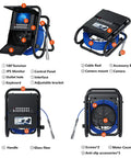 Real Deal Professional 7 Inch Drain Inspection Camera With Dvr Video And Keypad, key features including monitor, keypad, and glass fiber shaft.