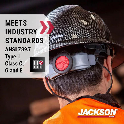 Worker wearing Blockhead Fiberglass Hard Hat With Full Brim For Construction Sun And Rain Protection Comfortable All Day Wear ANSI Z89.1 OSHA Compliant Carbon Fiber Pattern Look Durable Lightweight Safety Helmet For Pros