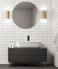 Rectangular Vessel Sink For Bathroom In White Porcelain Ceramic, Sleek Above Counter Design, 19.5 By 15.6 By 5.2 Inches, modern bathroom setting