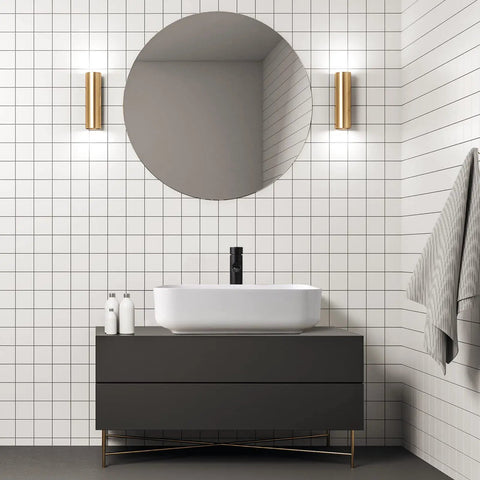 Rectangular Vessel Sink For Bathroom In White Porcelain Ceramic, Sleek Above Counter Design, 19.5 By 15.6 By 5.2 Inches, modern bathroom setting