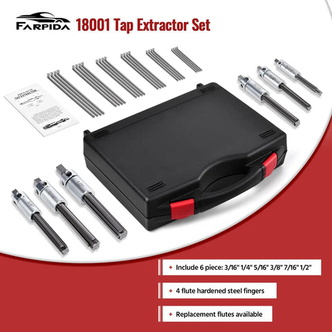 Must-Have All-in-One Tap Extractor Set for Removing Broken Taps and Threads, 6 Piece Kit Covers 3/16 to 1/2 Inch with Toolbox