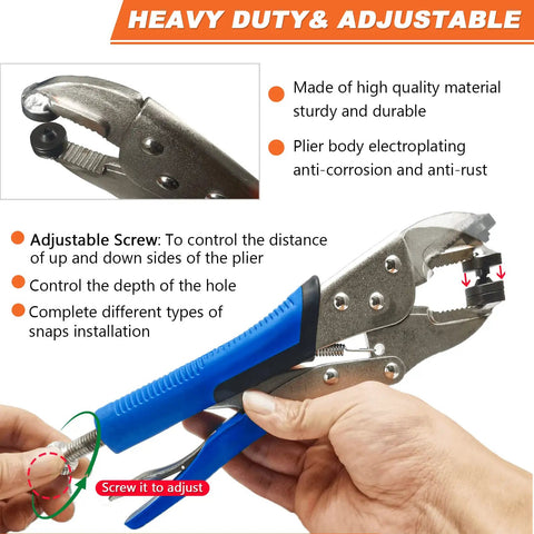 Marine Snap Fasteners Kit With 60 Stainless Steel 15mm Snaps And Pliers showing adjustable screw and anti-rust design