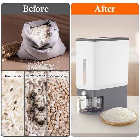 No Sweat 25 Lb One Press Rice Dispenser With Measuring Cup Airtight Bulk Grain Bin For Kitchen Pantry Seal In Freshness Simple Setup Reliable Performance