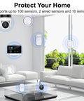Heavy Duty All In One Wireless Home Security Alarm System 23 Piece Kit With Wifi Gsm Tracking Built Camera and Screen in modern living room