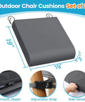 Patio Chair Cushions Set Of 2 19 By 19 By 3 Inch Waterproof Outdoor Seat Cushions With Adjustable Straps And Handles Fade Resistant Grey