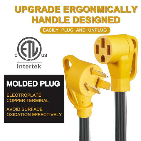 25 Foot Plug And Play Electric Vehicle Charger Adapter Nema 10 30p To Four Prong 14 50r Female Power Extender Cord plug with ergonomic handle design.