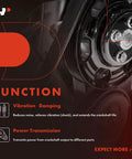 Image of engine harmonic balancer crankshaft pulley details and function description.