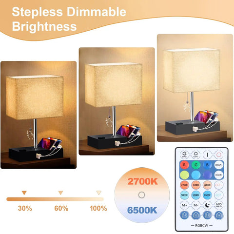 RGB Smart Table Lamp With Remote Control Alexa Voice And App Control Music Sync Dimmable Nightstand Lamp with charging station and color temperature scale
