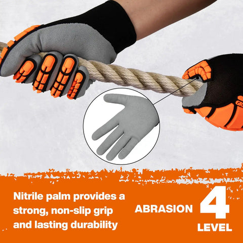 Heavy Duty Impact Gloves For Men And Women, TPR Knuckle Guards, Cut Resistant Nitrile Grip, Level 4 Abrasion Grip, Touchscreen Ready, Red, Medium Size