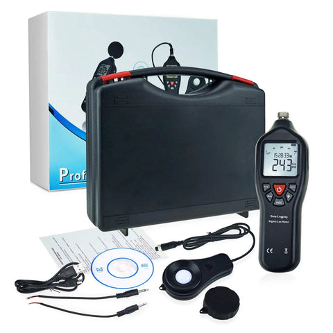 Digital Light Meter With Data Logging For Illuminance In Lux And Foot Candles, 0 To 200000 Lux Auto Ranging, Detachable Sensors, Dope For Home Office Lab Classroom And Outdoor Light Checks, black handheld kit with case