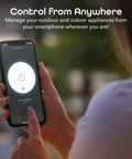 Person using smartphone app to control Weatherproof Indoor Outdoor Smart Plug With One Socket Handy Remote Control and Timer
