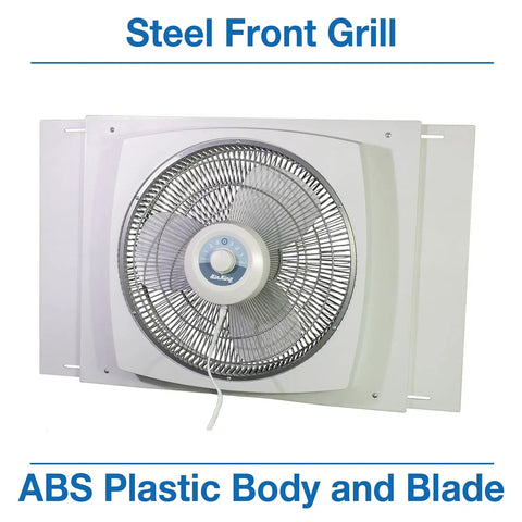 16-Inch Window Fan With Storm Guard, Built Tough With Impact-Resistant Plastic Housing, Permanently Lubricated Motor, white fan