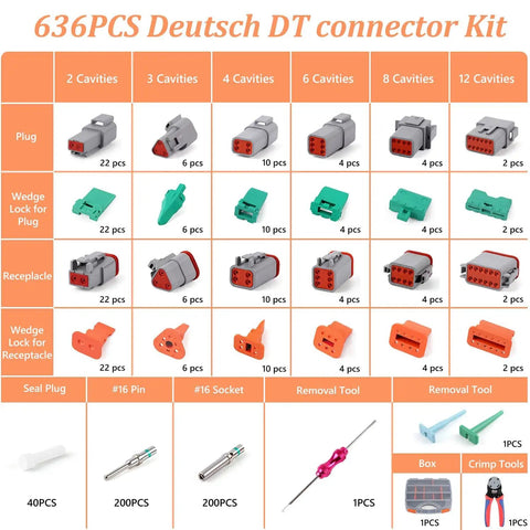 636PCS Deutsch DT Automotive Connector Kit With Crimping Tool Pro Grade DIY Friendly 2 3 4 6 8 12 Pin Waterproof Plugs