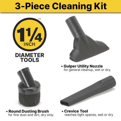 1.25 Inch Diameter Vacuum Cleaning Kit With Round Brush Crevice Tool And Gulper Nozzle In Black For Upholstery Drapes Blinds Car Interiors And Fine Furniture 1 Pack Built For Quick Cleanups