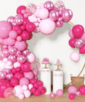 All In One Hot Pink Balloon Arch Garland Kit With 153 Latex Balloons In 18 Inch 12 Inch 10 Inch And 5 Inch Sizes Plus Metallic Confetti.