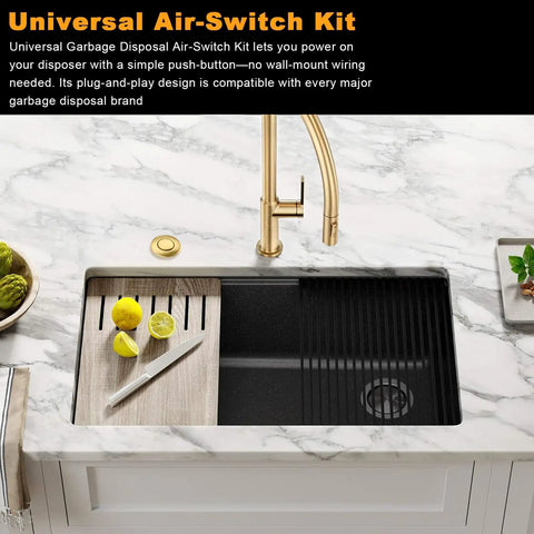 Universal Garbage Disposal Air Switch Kit With Sink Top Push Button No-Brainer Upgrade, UL Certified, Brushed Gold Finish