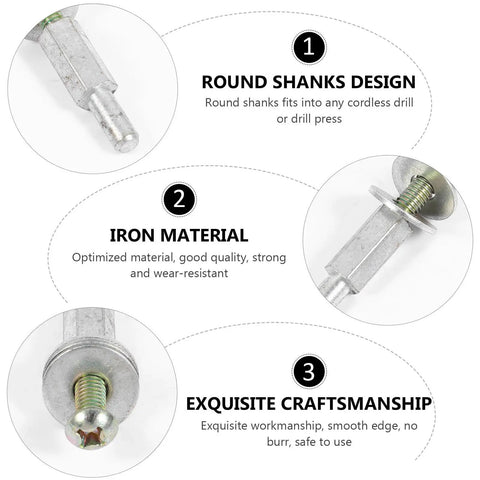 Five Piece Drill Shaft Extender And Buffing Wheel Mandrel Set Thick Arbor Adapter showing iron round shank for durable use.