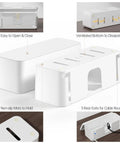 Two Pack Cable Management Box For Home And Office, Pet Safe Cord Organizer, Kid Safe And Power Strip Protector, Wire Hider, White