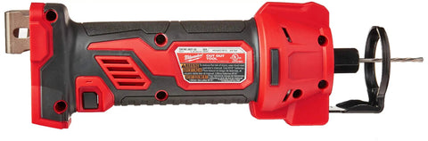 Side view of M18 18 Volt Cordless Cut Out Tool Bare Tool for Drywall Openings, black and red design, no battery or charger.