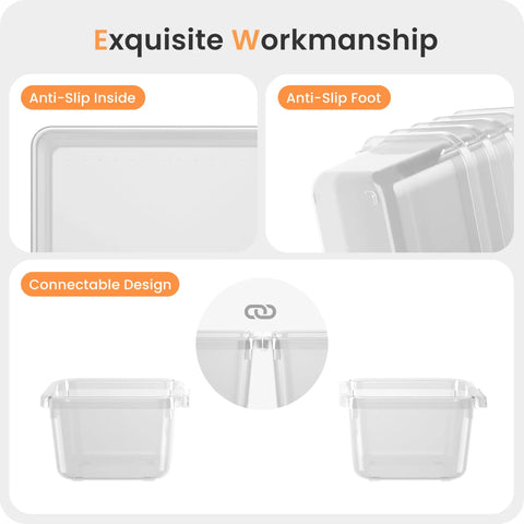 Clear Drawer Organizers Set Five Sizes Straight Up Tames Messy Vanities with anti-slip inside and connectable design.
