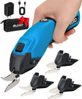 Vloxo 4 Volt Cordless Electric Cardboard Cutter Scissors Rechargeable Box Opener with blades and charger in hand.
