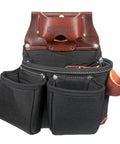 3 Pouch Leather Tool Bag With Tape Holder For Pros Built In Tape Holster 10 Pockets And Tool Holders Black Made In USA