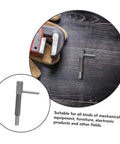 No Fuss Stainless Steel Spring Loaded Indexing Plunger Pin With Slick Retractable L Shape Handle Knob For Toolboxes Window Screens And Home Gym Rigs Built Tough on wood background with toolbox.