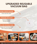 Upgraded reusable vacuum bag features include double zipper, upgraded air valve, BPA-free, ideal for Compact Handheld Vacuum Sealer For Meal Prep And Leftovers With Freezer Storage Includes 30 Reusable Vacuum Bags Keeps Meat Produce And Snacks Fresh Longer Perfect For Fresh Food Preservation And Smart Kitchen Setup.