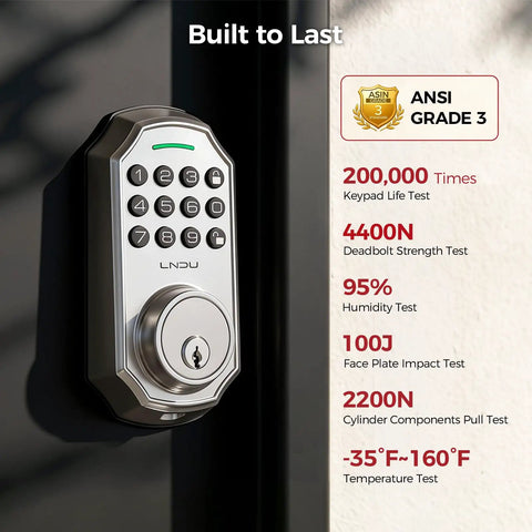 No More Fumbling Keyless Entry Door Lock For Front Door With Keypad And One Hundred Stored Codes Rock Solid Electronic Deadbolt Auto Lock Easy Install Satin Nickel Finish visible with keypad features.