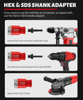 DAYDOOR 11-piece diamond tile hole saw kit, red; includes 1/4-4 in hole saws and drill adapters, shown with drills