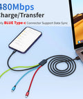 4 in 1 Multi Charging Cable for Car and Travel On The Go 2 Pack 5Ft Nylon Braided USB C USB A Micro Cables shown with phone and laptop.