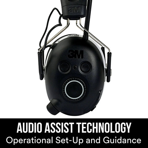 Top view of WorkTunes Connect Hearing Protector With Bluetooth Audio, AM FM Radio, 24 dB NRR, showcasing control buttons.