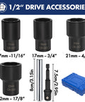 Six Piece Lug Nut Remover Socket Set Heavy Duty One Half Inch Drive Wheel Lock Bolt Extractor Kit 17mm 19mm 21mm 22mm Tough As Nails For Damaged Stripped Rounded Bolts And Fasteners CrMo Steel