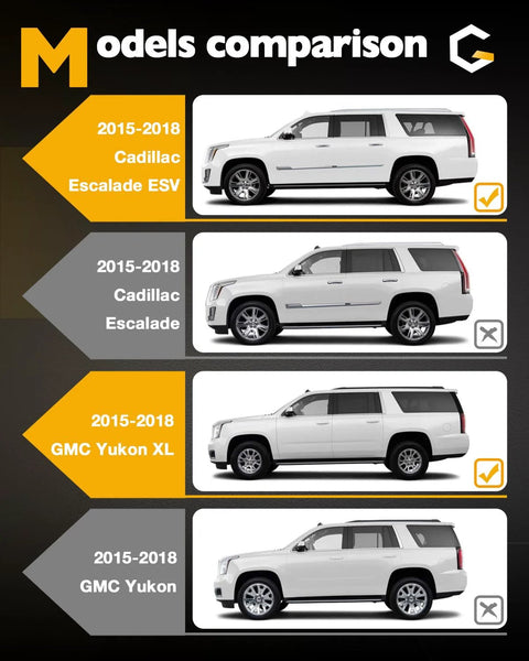 Pillar trim molding kit, 6pcs, for 2015–2018 GM Yukon XL/Escalade ESV/Suburban; front and rear B/C-pillar, LH/RH
