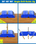Pro Grade Angled Drill Guide Jig Kit for 30 45 90 Degree Holes on wood, with four bits, metal construction for precise angles