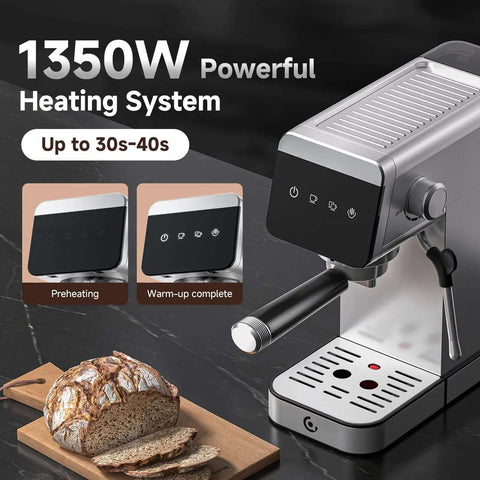 Espresso Coffee Machine With 20 Bar Pressure, LED Touch Screen, Compact Design For Home And Office, Fast Heat Up feature