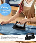Handy Mini Heat Press Machine Kit With Portable Design And PVC Doormat For Easy Heat Transfer DIY T Shirt Shoe Bag Vinyl Projects Compact Size on blue sweater.