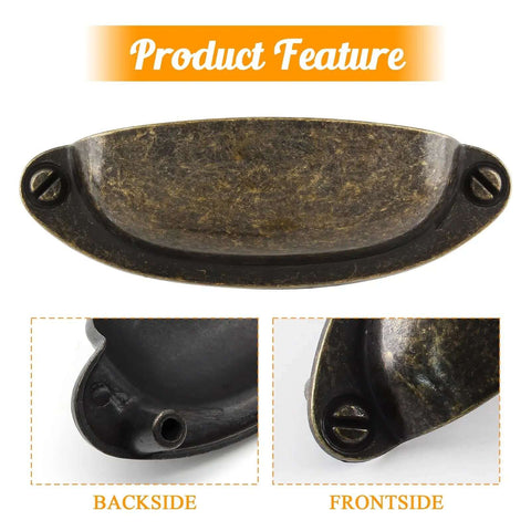 Killer Vintage Shell Cabinet Pulls Featuring A Slick Yellow Bronze Plated Finish And Rugged Zinc Alloy Construction For Smooth Kitchen Cup Drawer Upgrade Plus Complete Premium Mounting Hardware Sets Front view showing vintage yellow bronze cup pull detail.