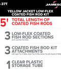 Low Flex Yellow Jacket Fish Tape Wire Puller Kit 15 Feet Coated Fiberglass Rod 750 Pound Pull Strength with storage tube